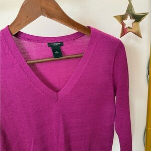 Ann Taylor Fuchsia V-Neck Wool Blend Sweater